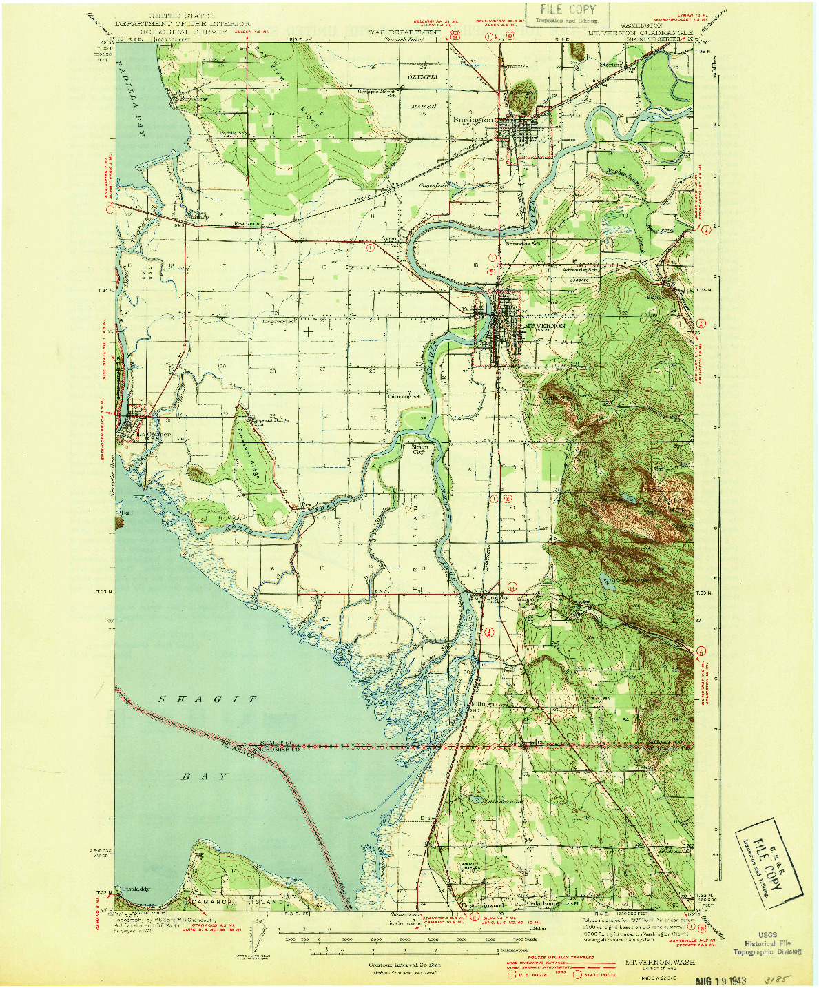 USGS 1:62500-SCALE QUADRANGLE FOR MT VERNON, WA 1943