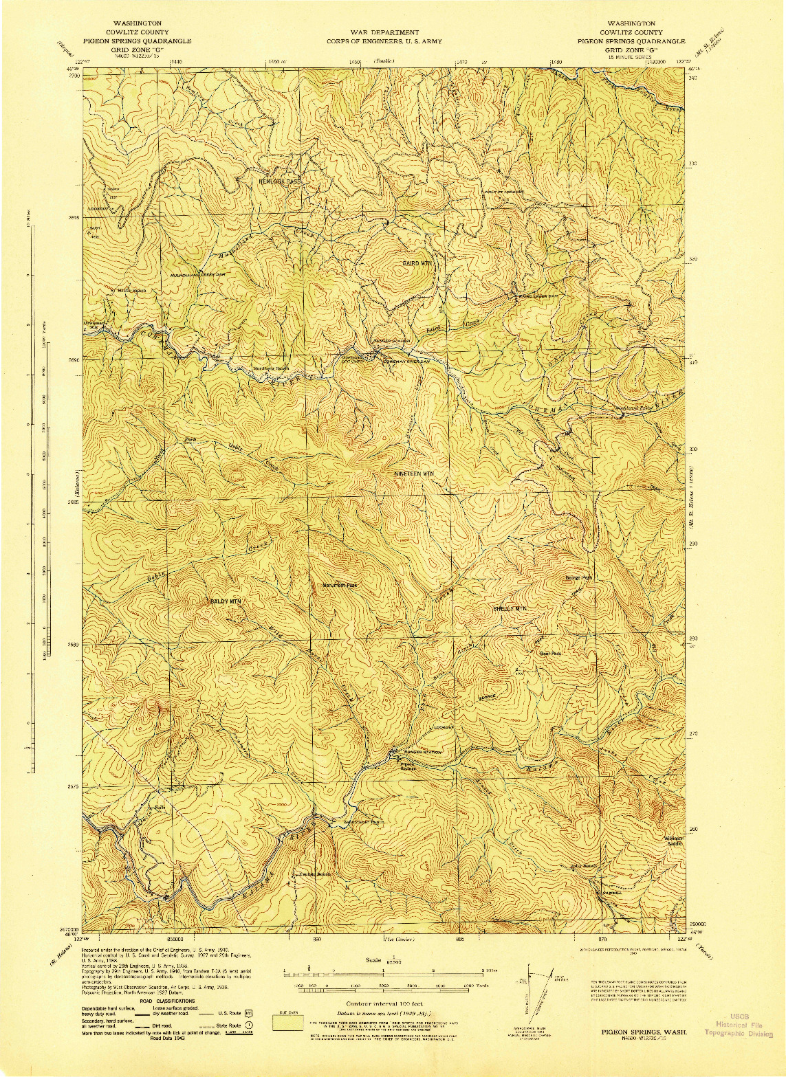USGS 1:62500-SCALE QUADRANGLE FOR PIGEON SPRINGS, WA 1943