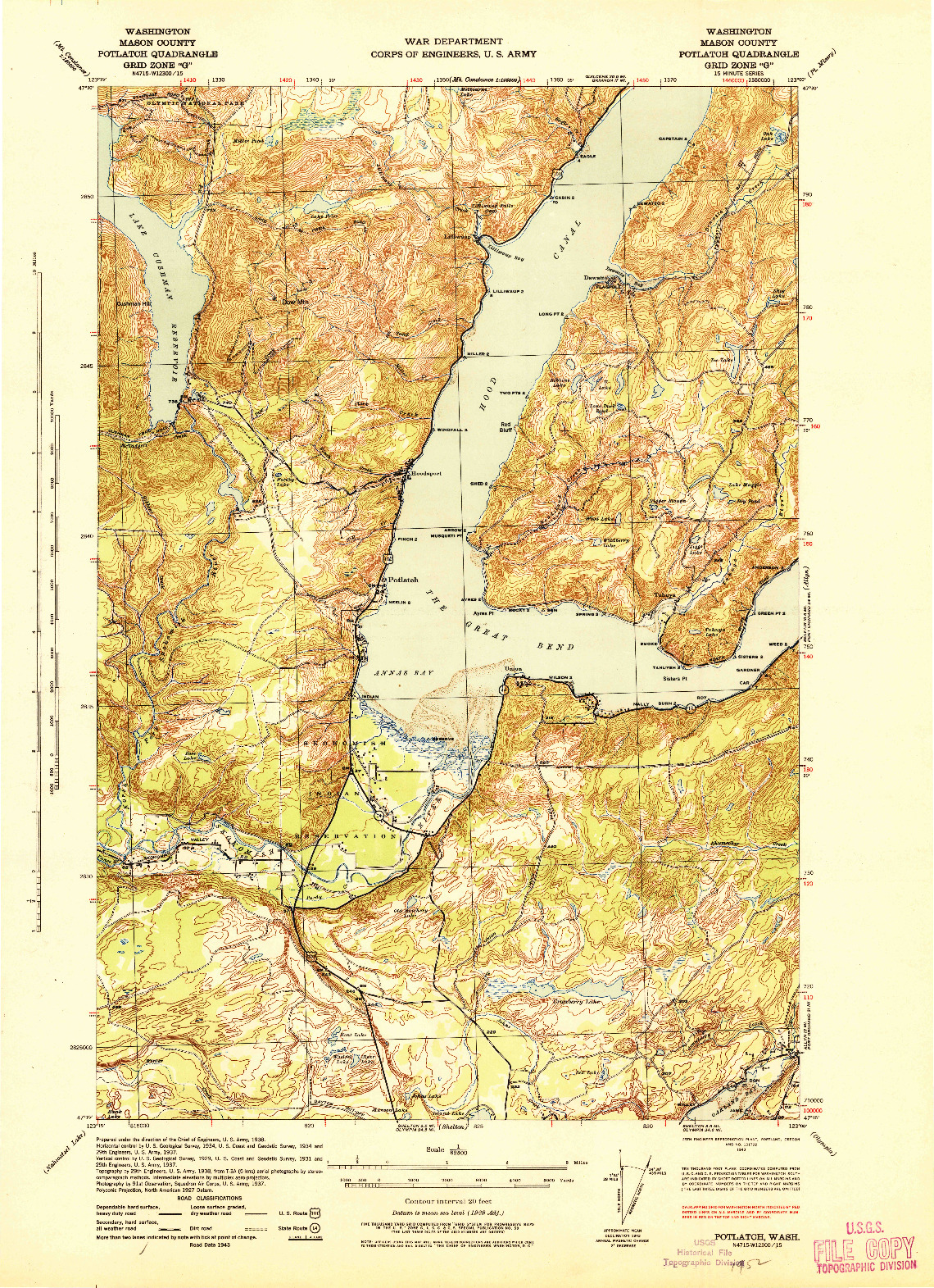 USGS 1:62500-SCALE QUADRANGLE FOR POTLATCH, WA 1943