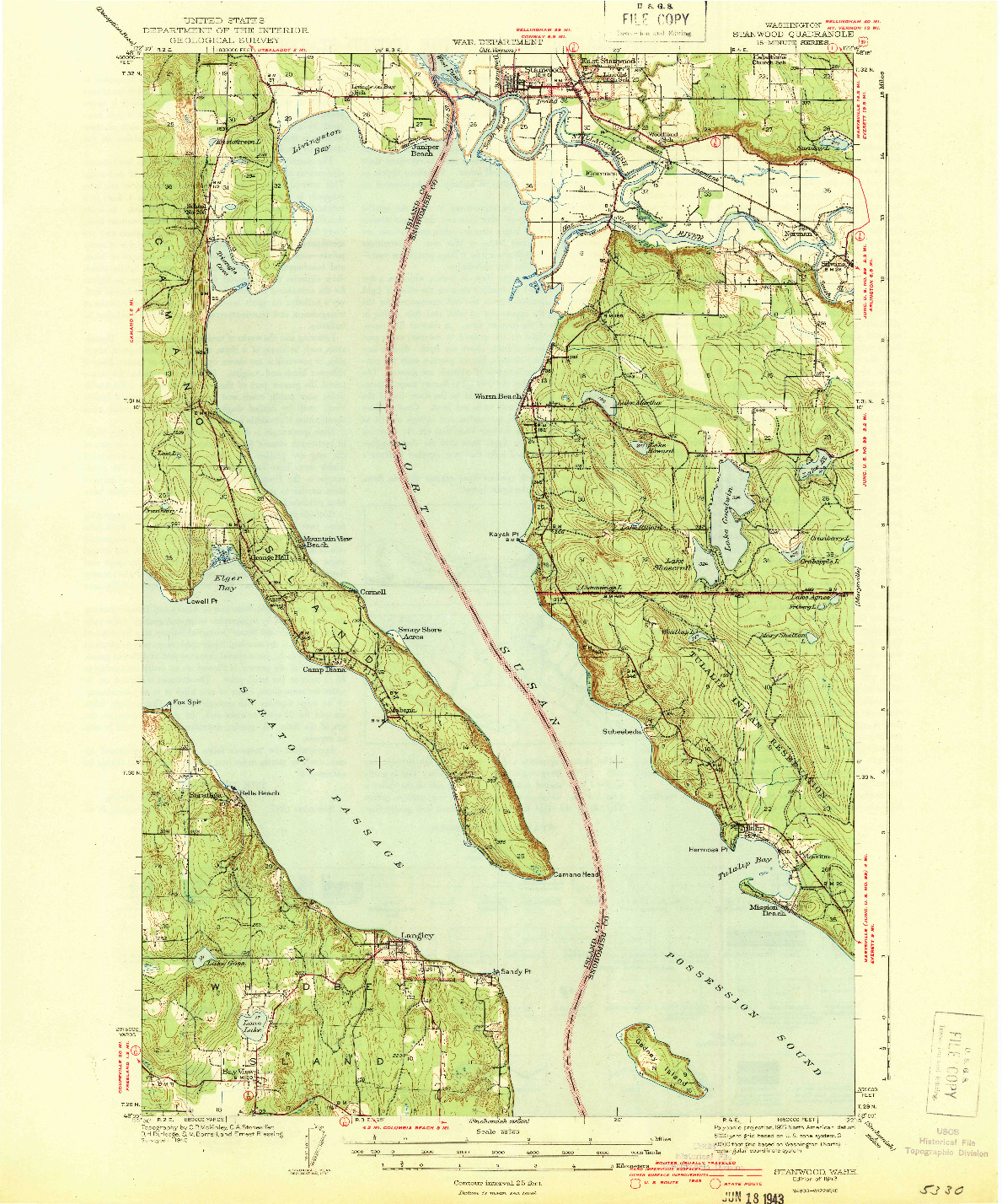 USGS 1:62500-SCALE QUADRANGLE FOR STANWOOD, WA 1943