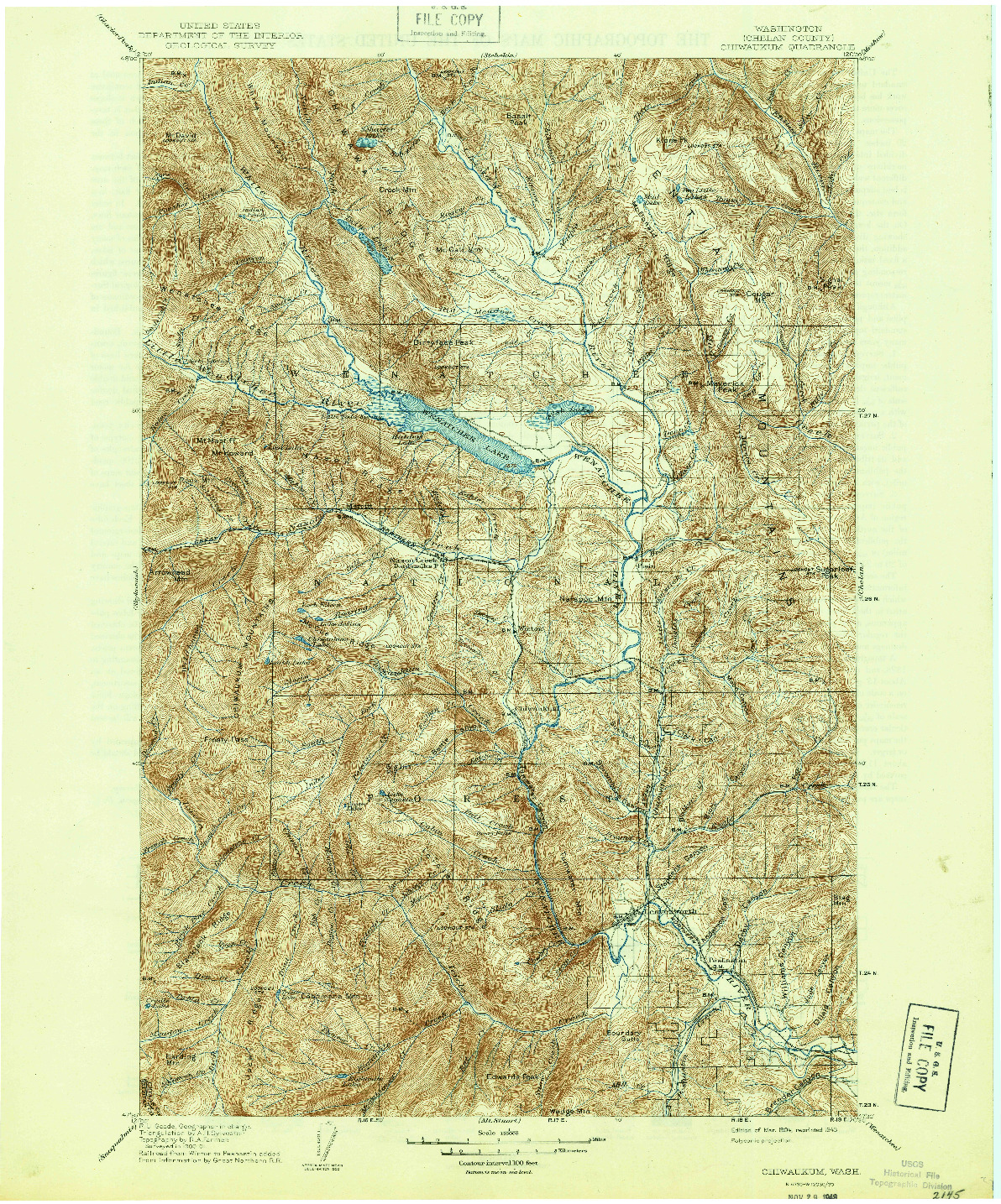 USGS 1:125000-SCALE QUADRANGLE FOR CHIWAUKUM, WA 1904