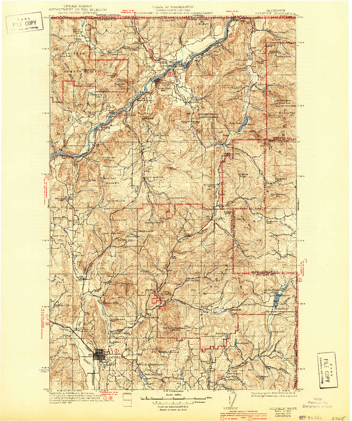 USGS 1:125000-SCALE QUADRANGLE FOR COLVILLE, WA 1933