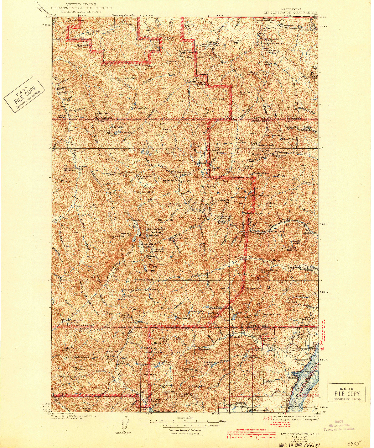 USGS 1:125000-SCALE QUADRANGLE FOR MT CONSTANCE, WA 1938