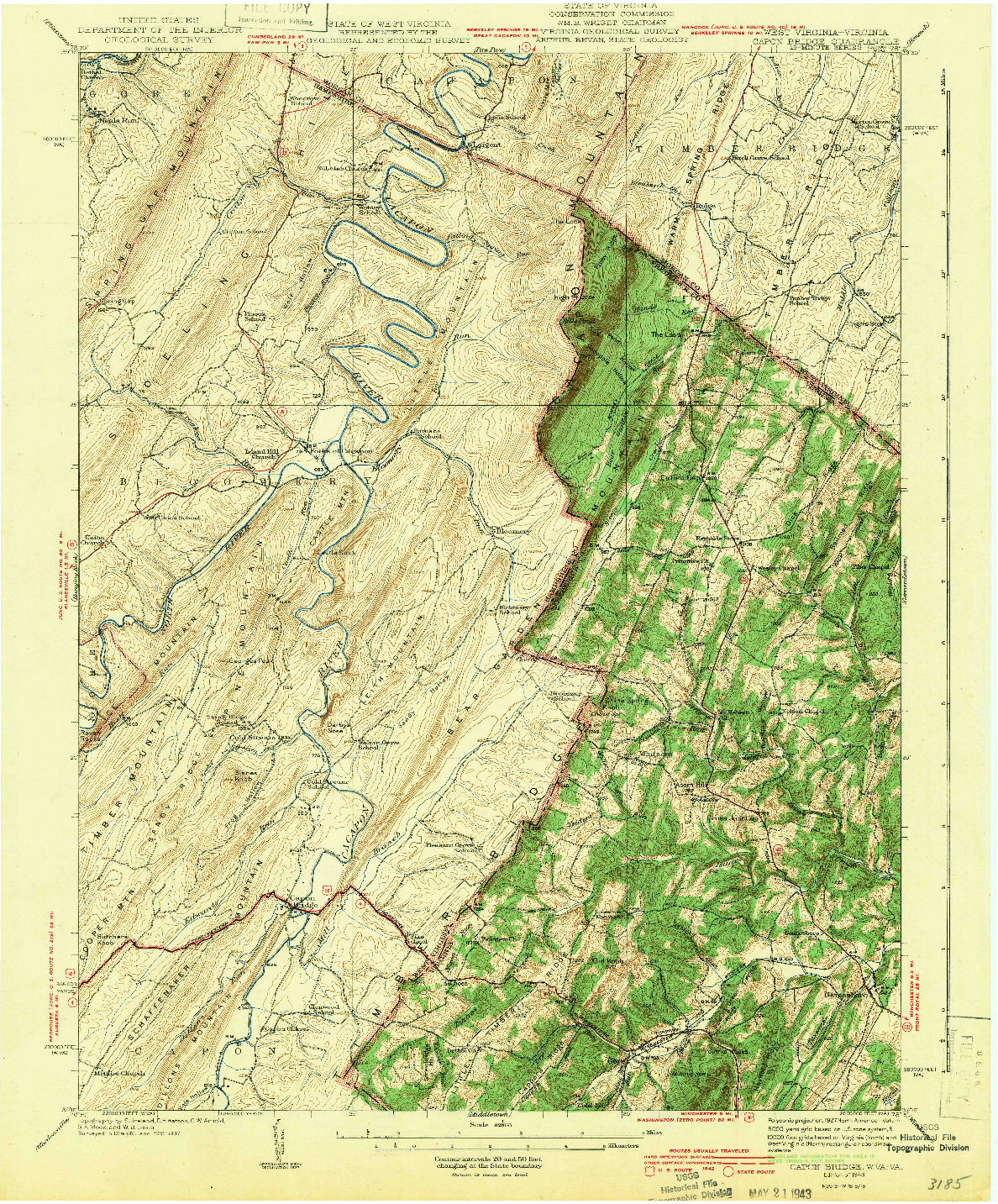 USGS 1:62500-SCALE QUADRANGLE FOR CAPON BRIDGE, WV 1943