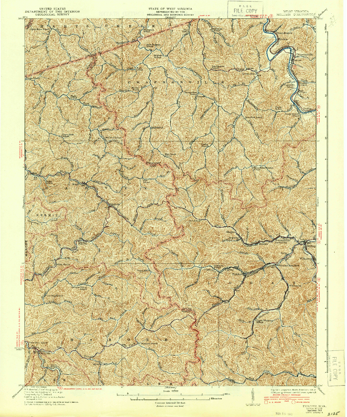 USGS 1:62500-SCALE QUADRANGLE FOR HOLDEN, WV 1928