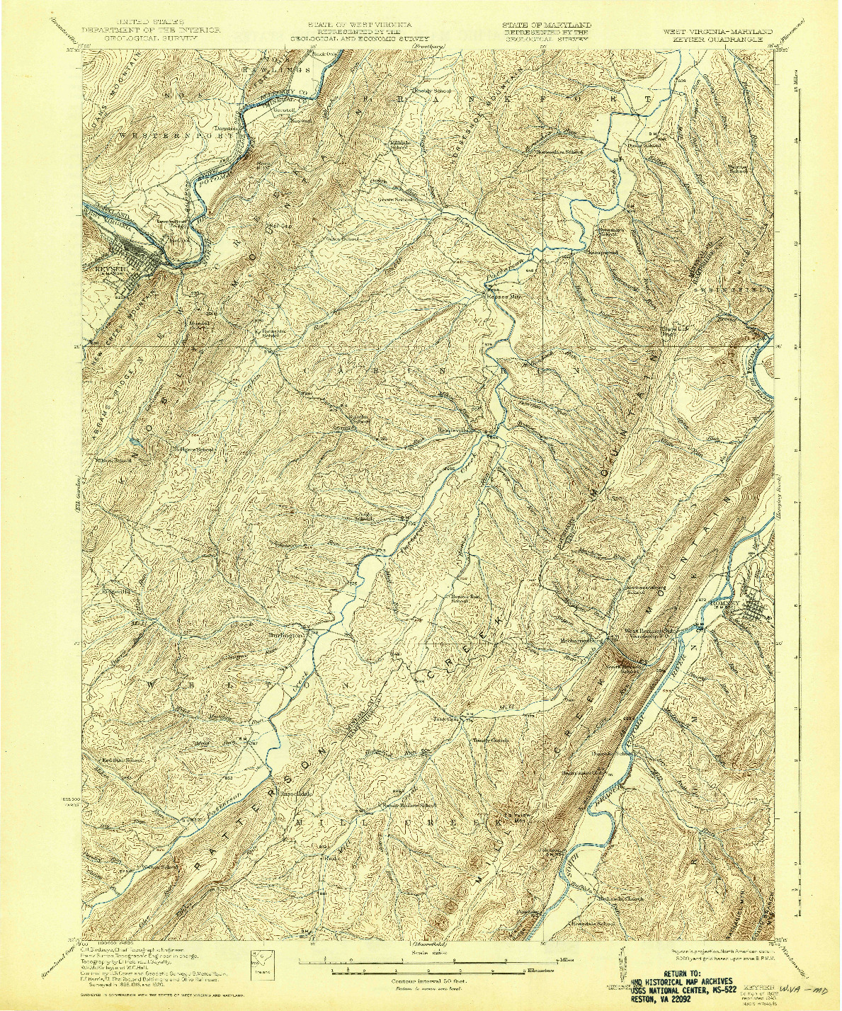 USGS 1:62500-SCALE QUADRANGLE FOR KEYSER, WV 1922