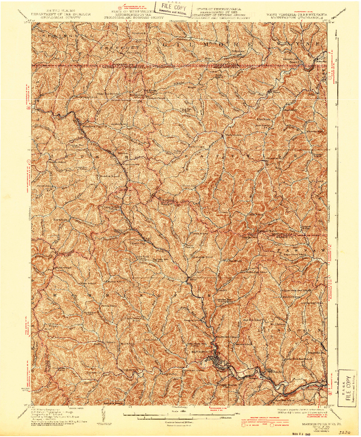 USGS 1:62500-SCALE QUADRANGLE FOR MANNINGTON, WV 1926