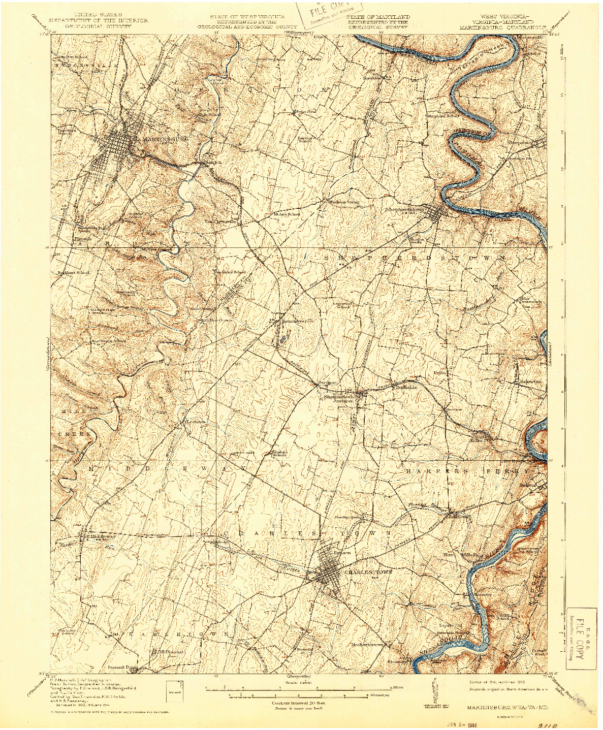 USGS 1:62500-SCALE QUADRANGLE FOR MARTINSBURG, WV 1916