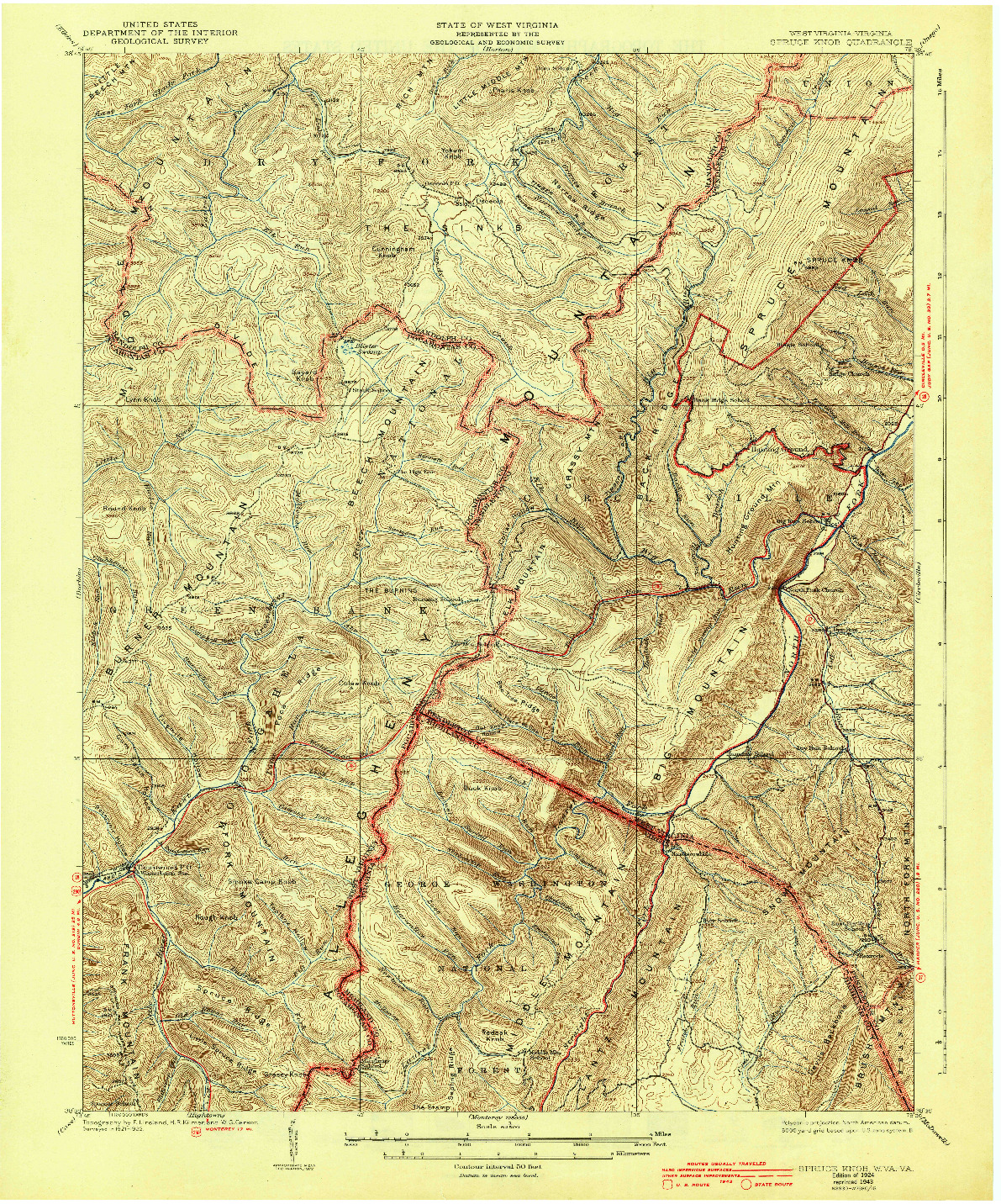 USGS 1:62500-SCALE QUADRANGLE FOR SPRUCE KNOB, WV 1924