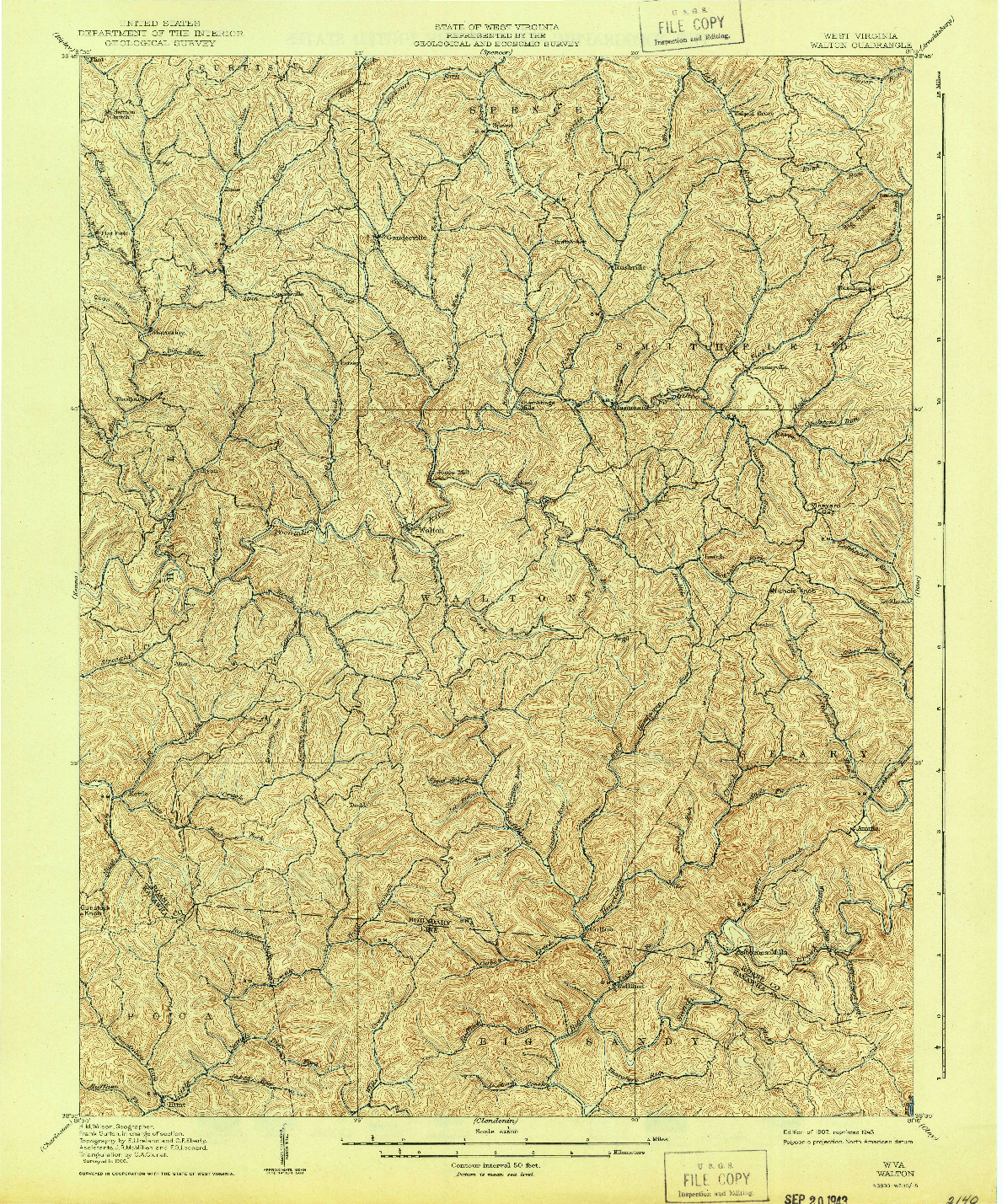 USGS 1:62500-SCALE QUADRANGLE FOR WALTON, WV 1907
