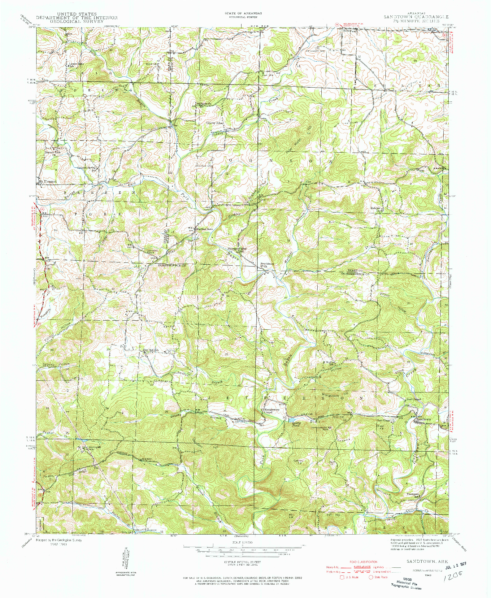 USGS 1:24000-SCALE QUADRANGLE FOR SANDTOWN, AR 1943