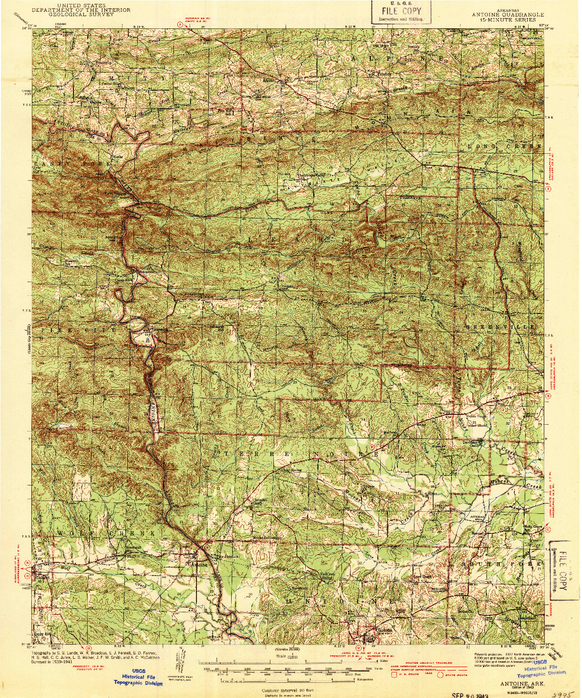 USGS 1:62500-SCALE QUADRANGLE FOR ANTOINE, AR 1943