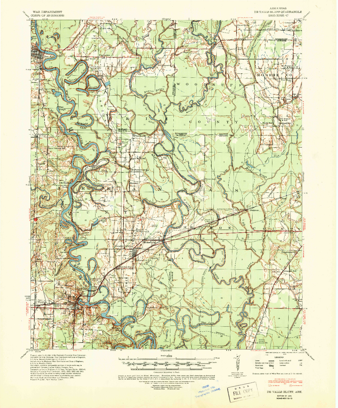 USGS 1:62500-SCALE QUADRANGLE FOR DE VALLS BLUFF, AR 1941