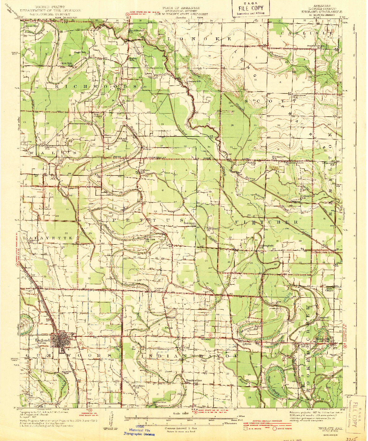 USGS 1:62500-SCALE QUADRANGLE FOR ENGLAND, AR 1943