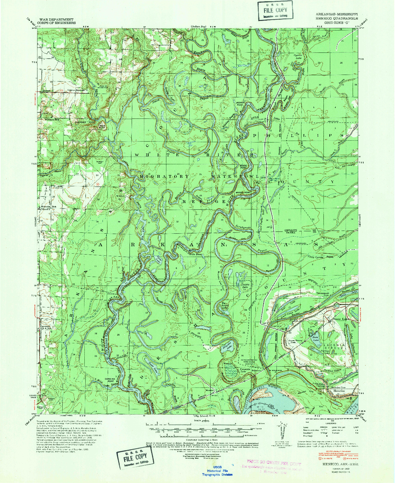 USGS 1:62500-SCALE QUADRANGLE FOR HENRICO, AR 1939