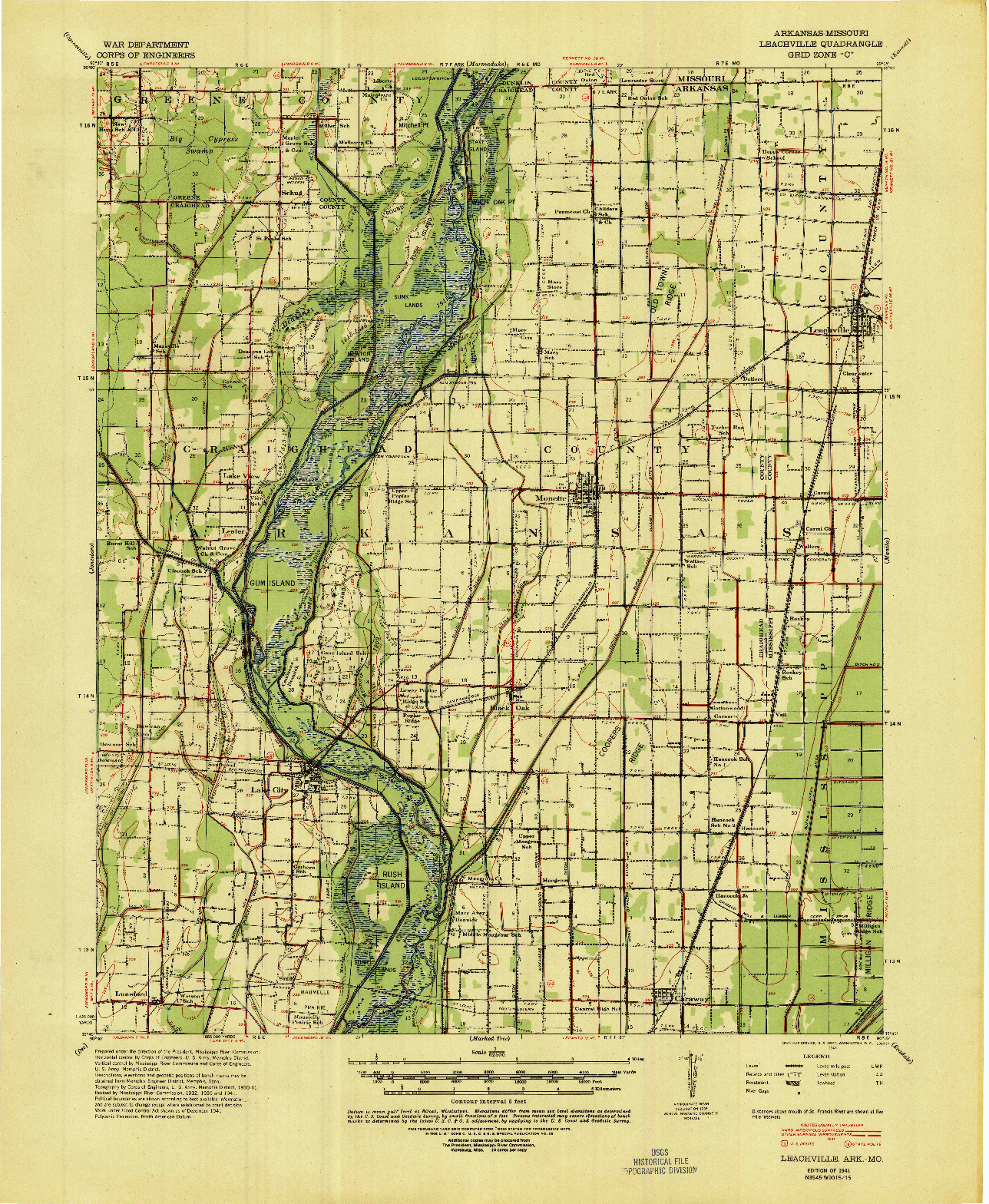 USGS 1:62500-SCALE QUADRANGLE FOR LEACHVILLE, AR 1941