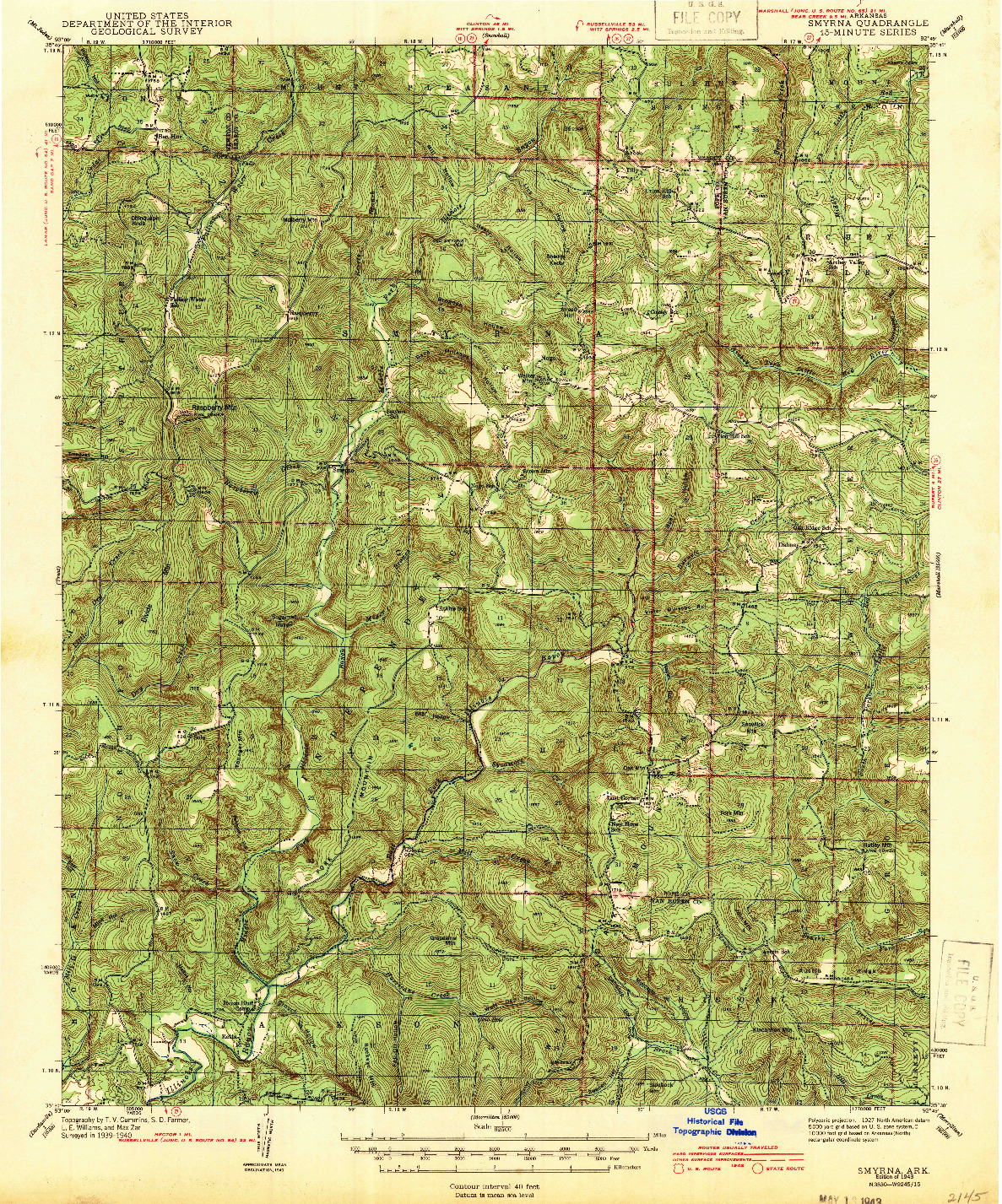 USGS 1:62500-SCALE QUADRANGLE FOR SMYRNA, AR 1943