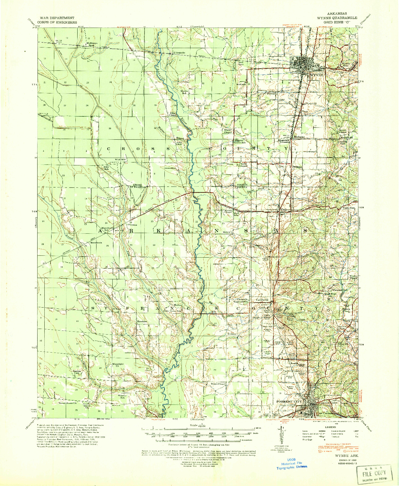 USGS 1:62500-SCALE QUADRANGLE FOR WYNNE, AR 1939
