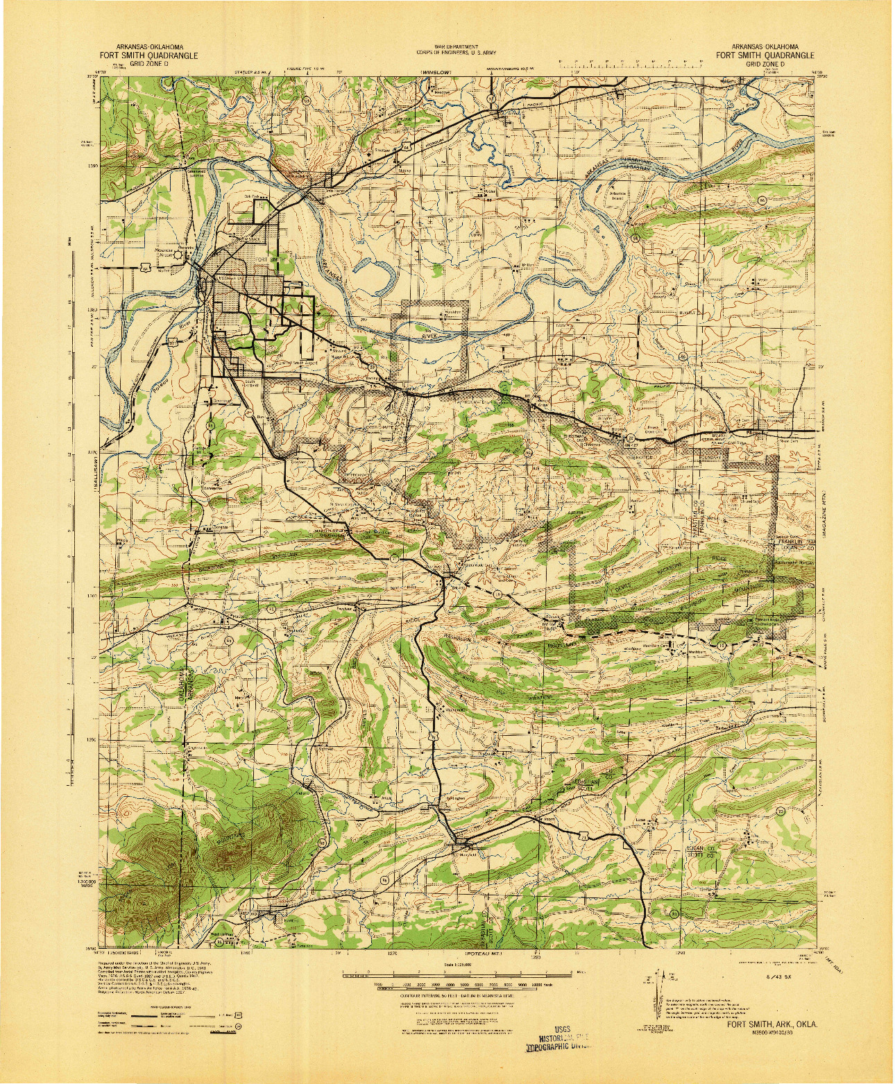 USGS 1:125000-SCALE QUADRANGLE FOR FORT SMITH, AR 1943