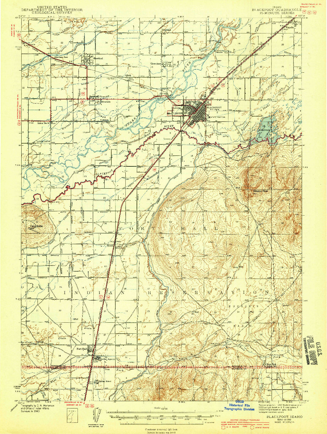 USGS 1:62500-SCALE QUADRANGLE FOR BLACKFOOT, ID 1943