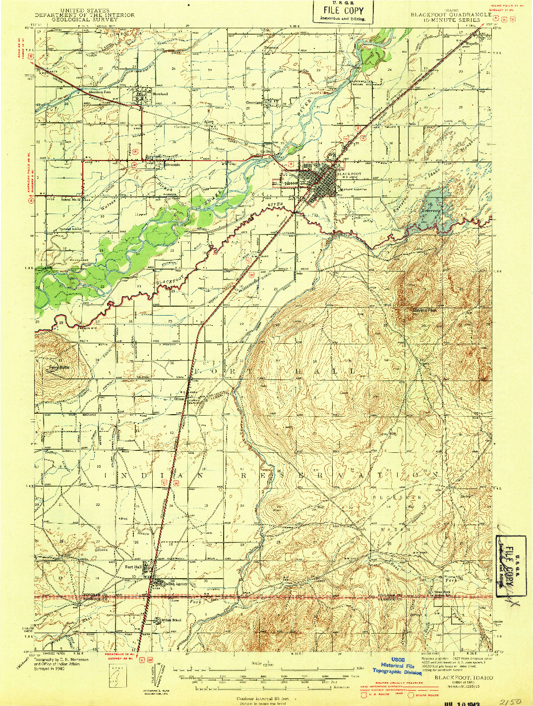 USGS 1:62500-SCALE QUADRANGLE FOR BLACKFOOT, ID 1943