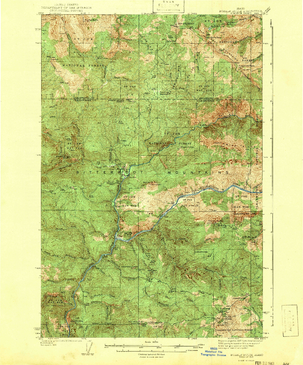 USGS 1:62500-SCALE QUADRANGLE FOR BOEHLS BUTTE, ID 1943