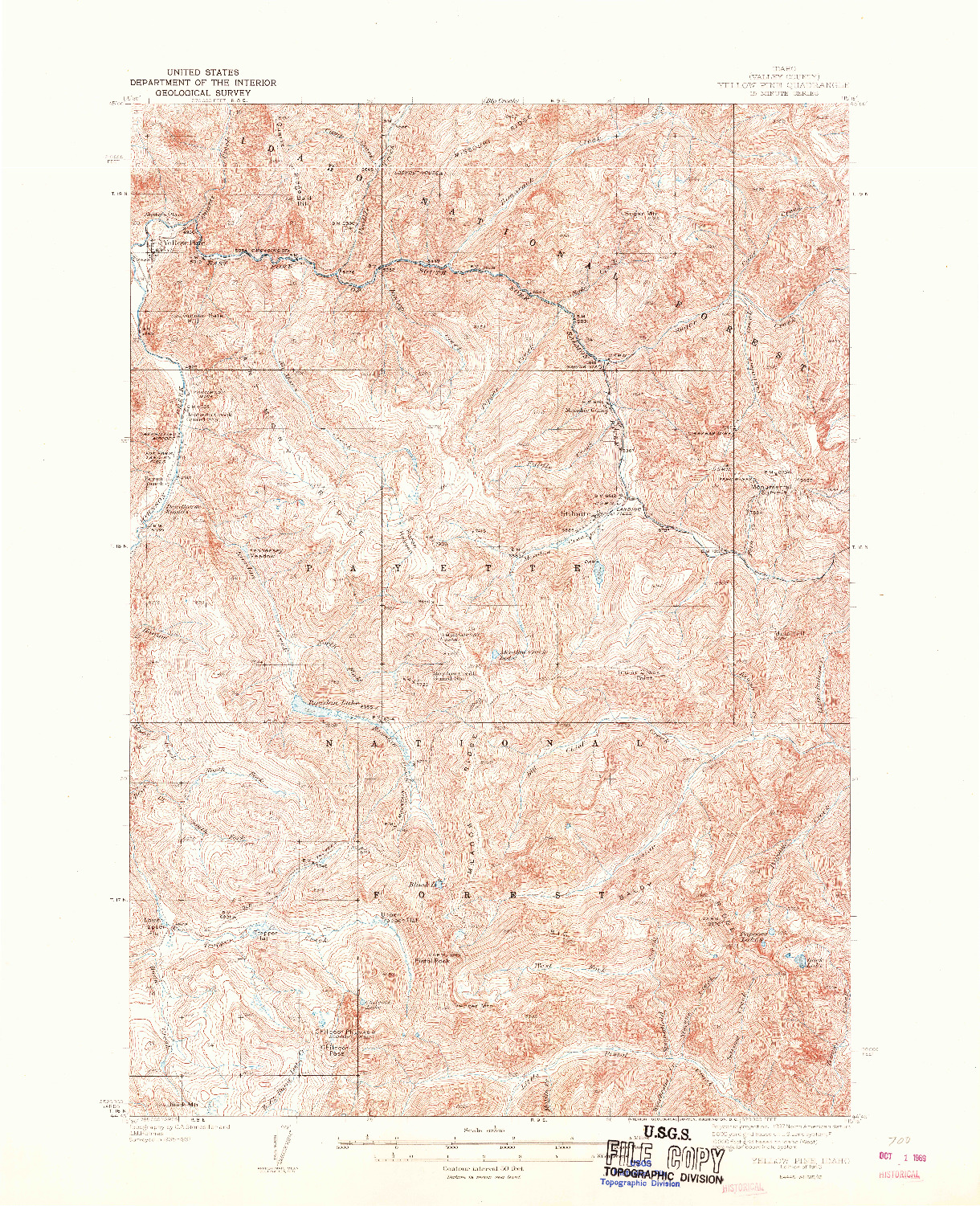 USGS 1:62500-SCALE QUADRANGLE FOR YELLOW PINE, ID 1943