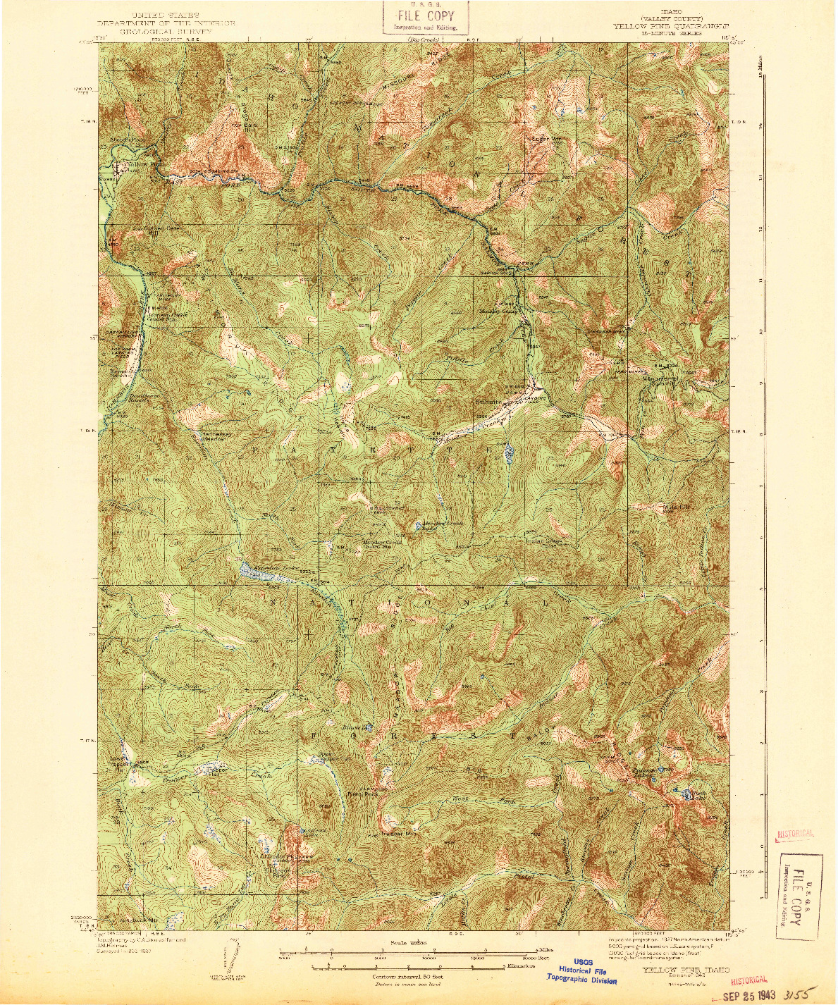USGS 1:62500-SCALE QUADRANGLE FOR YELLOW PINE, ID 1943