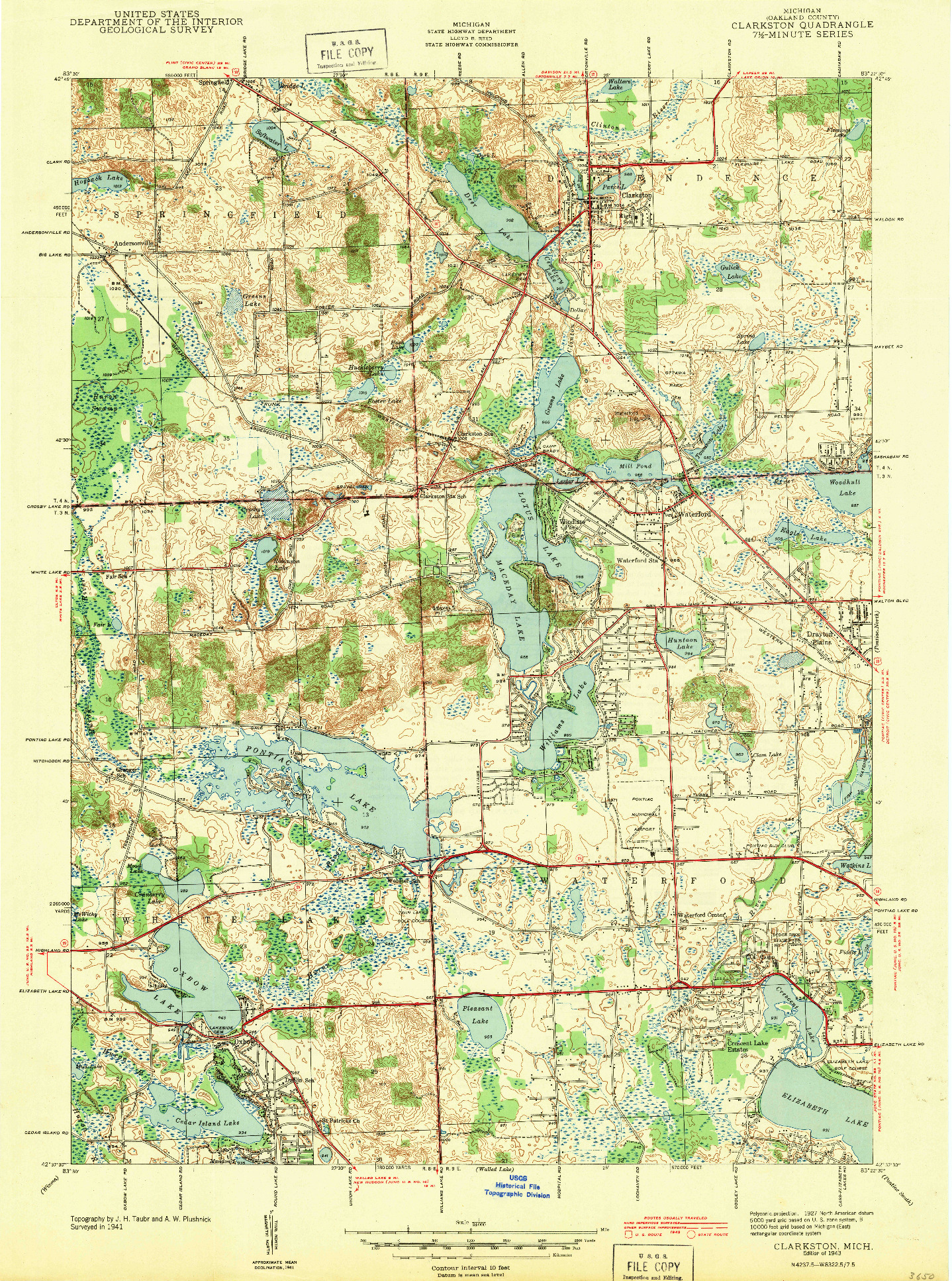 USGS 1:24000-SCALE QUADRANGLE FOR CLARKSTON, MI 1943
