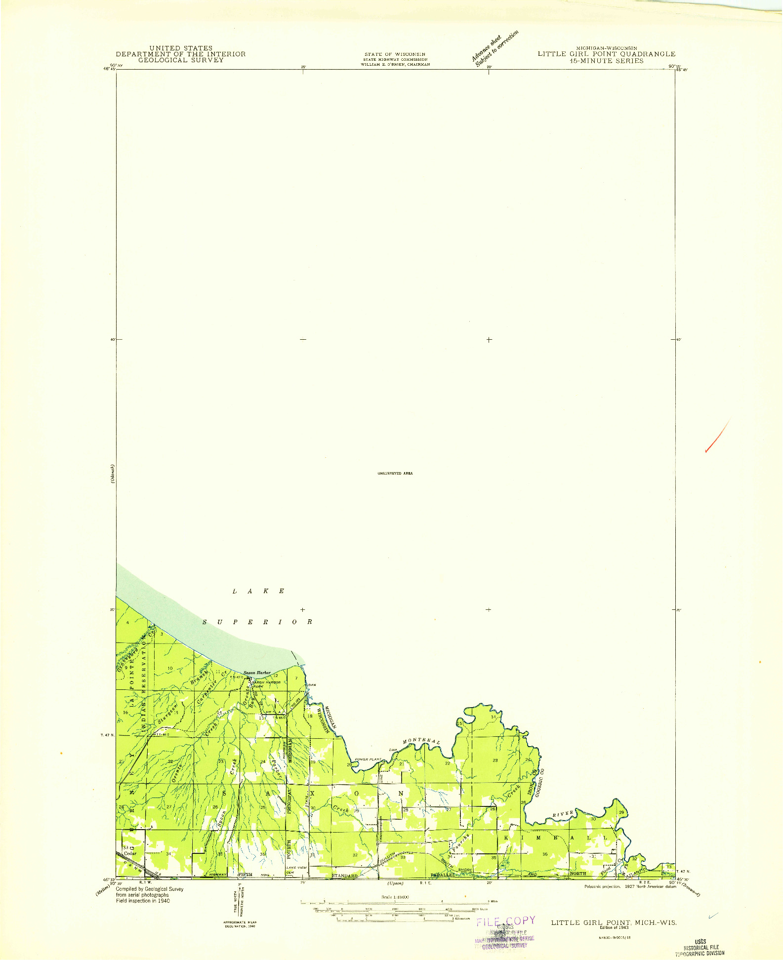 USGS 1:24000-SCALE QUADRANGLE FOR LITTLE GIRLS POINT, MI 1943