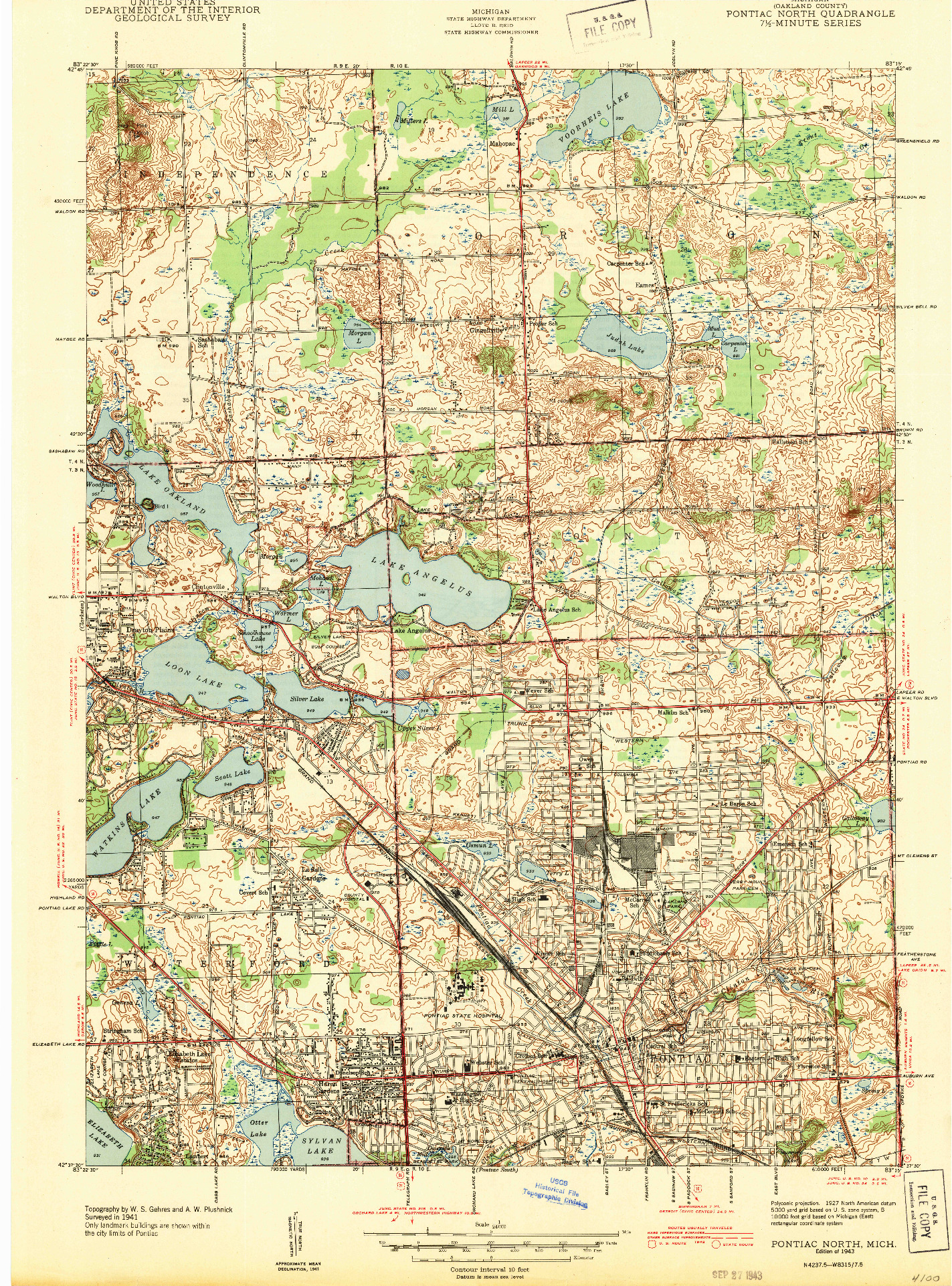 USGS 1:24000-SCALE QUADRANGLE FOR PONTIAC NORTH, MI 1943