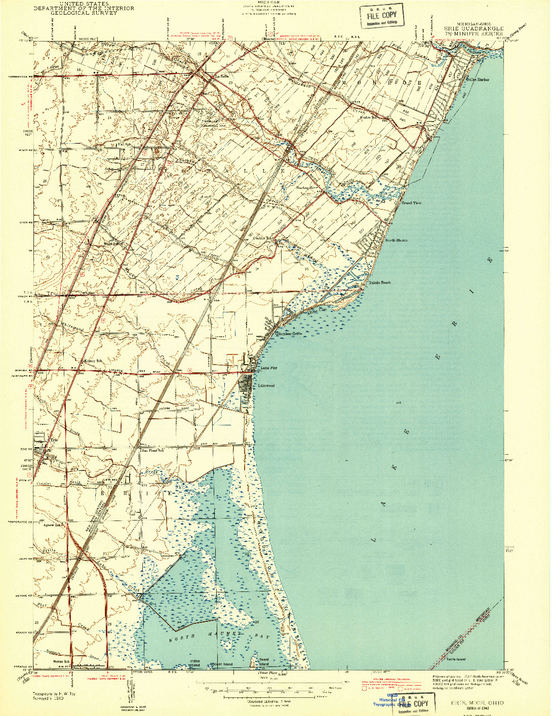 USGS 1:31680-SCALE QUADRANGLE FOR ERIE, MI 1943