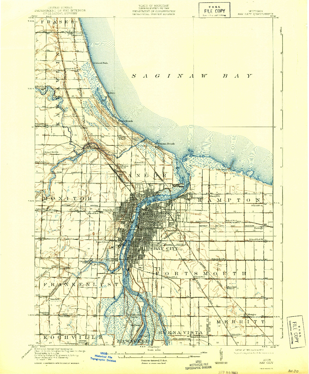 USGS 1:62500-SCALE QUADRANGLE FOR BAY CITY, MI 1919