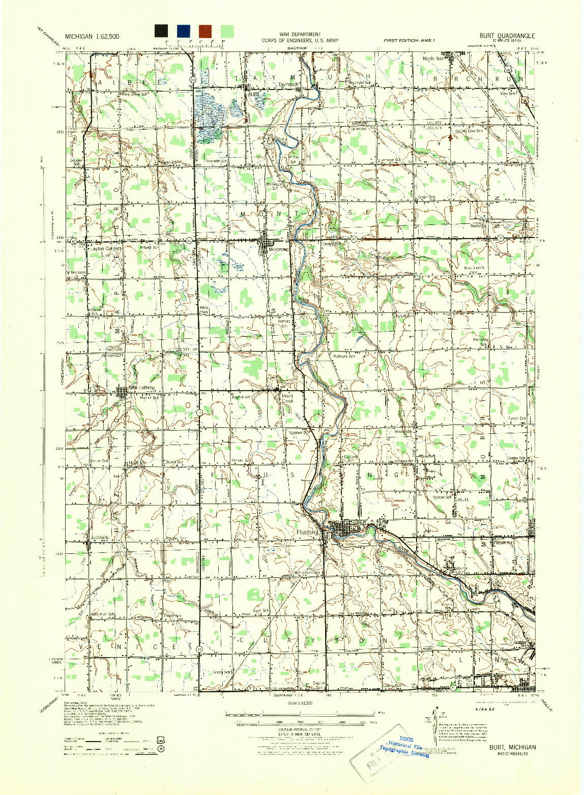 USGS 1:62500-SCALE QUADRANGLE FOR BURT, MI 1943