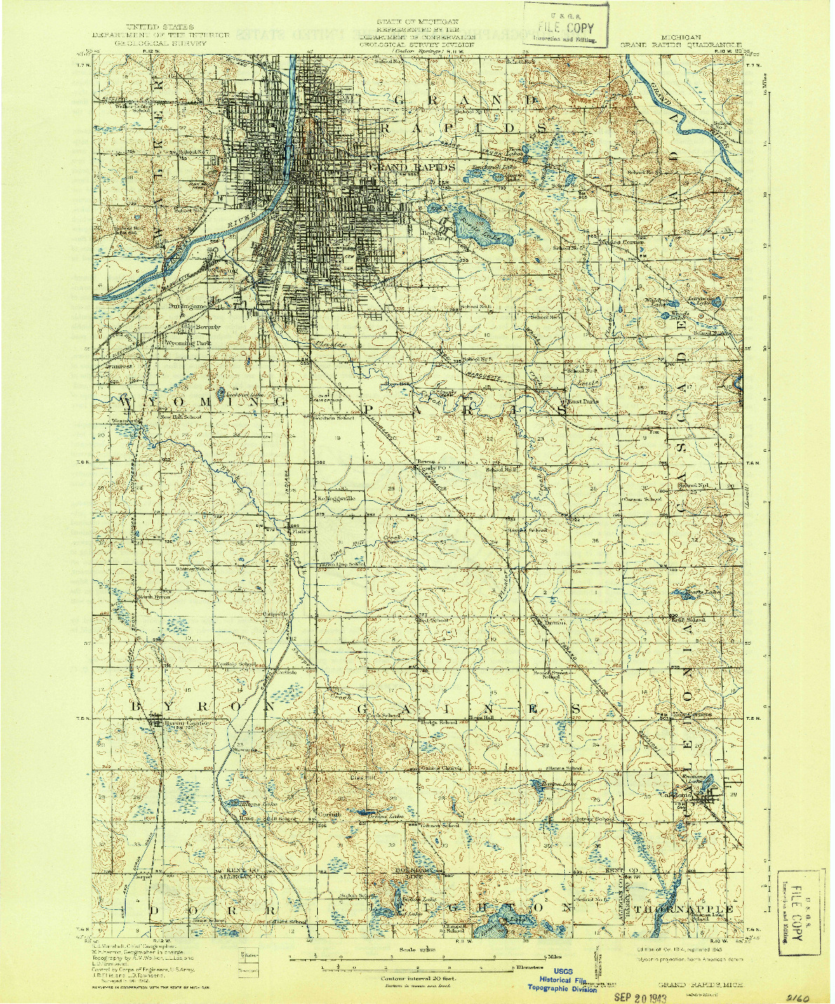 USGS 1:62500-SCALE QUADRANGLE FOR GRAND RAPIDS, MI 1914