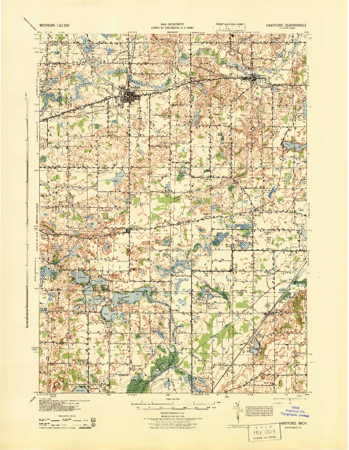 USGS 1:62500-SCALE QUADRANGLE FOR HARTFORD, MI 1927