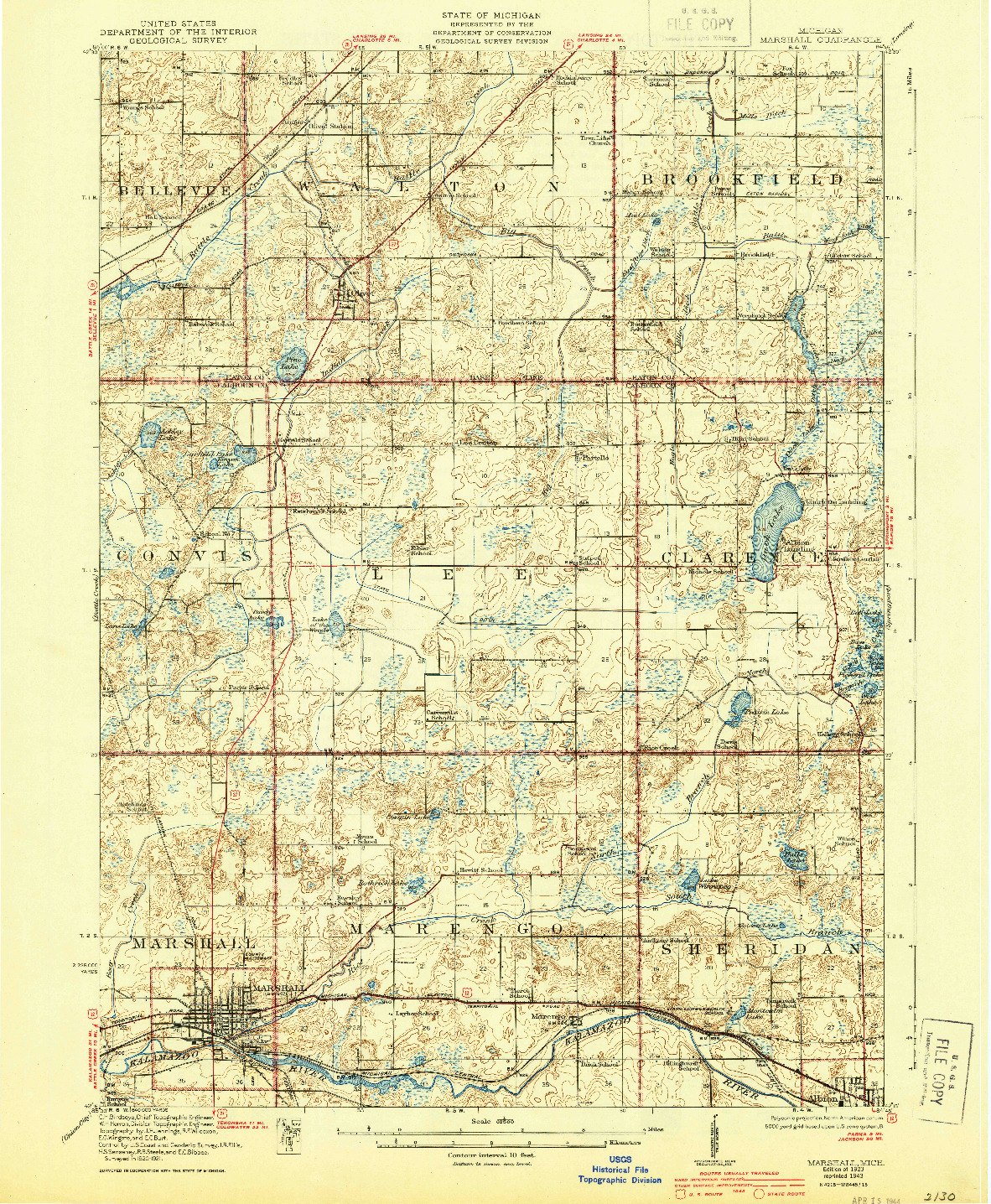 USGS 1:62500-SCALE QUADRANGLE FOR MARSHALL, MI 1923