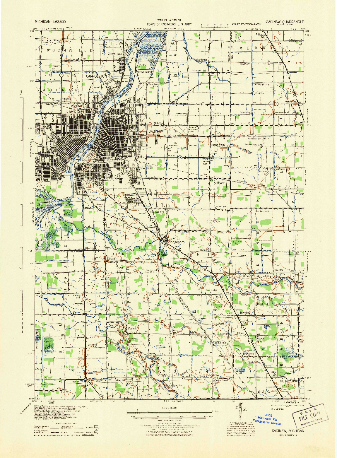 USGS 1:62500-SCALE QUADRANGLE FOR SAGINAW, MI 1943