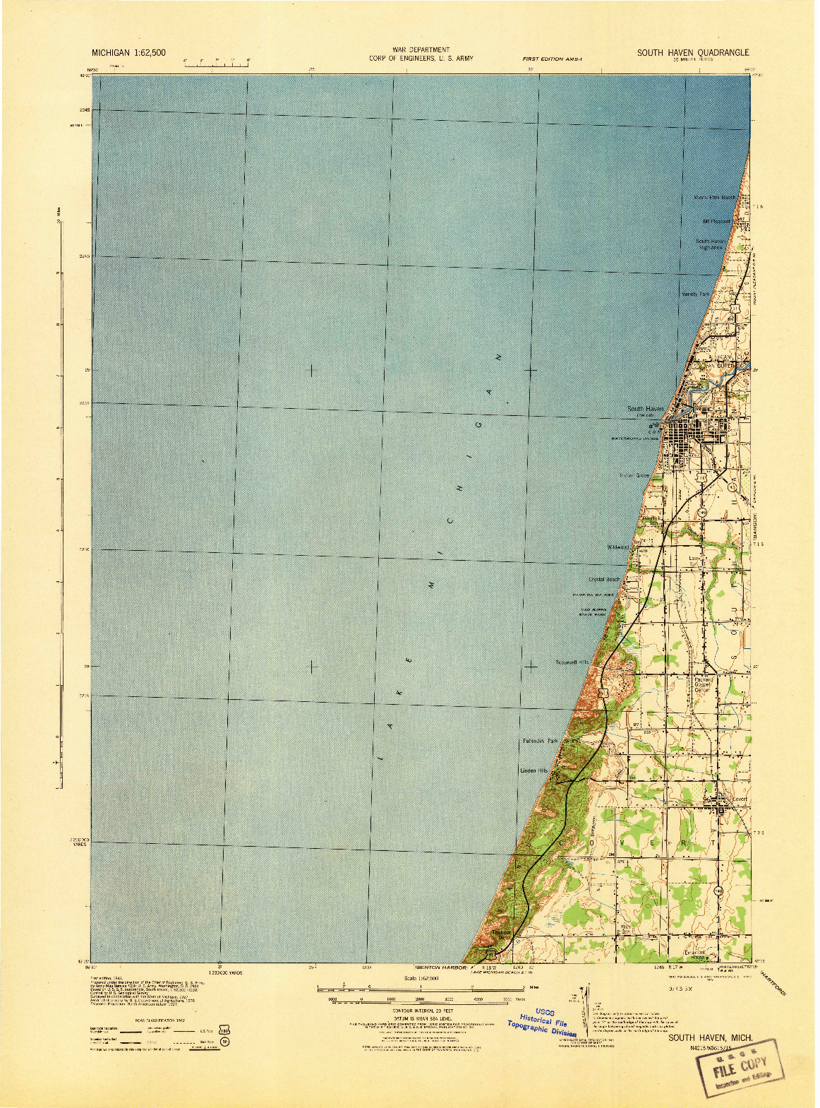 USGS 1:62500-SCALE QUADRANGLE FOR SOUTH HAVEN, MI 1943