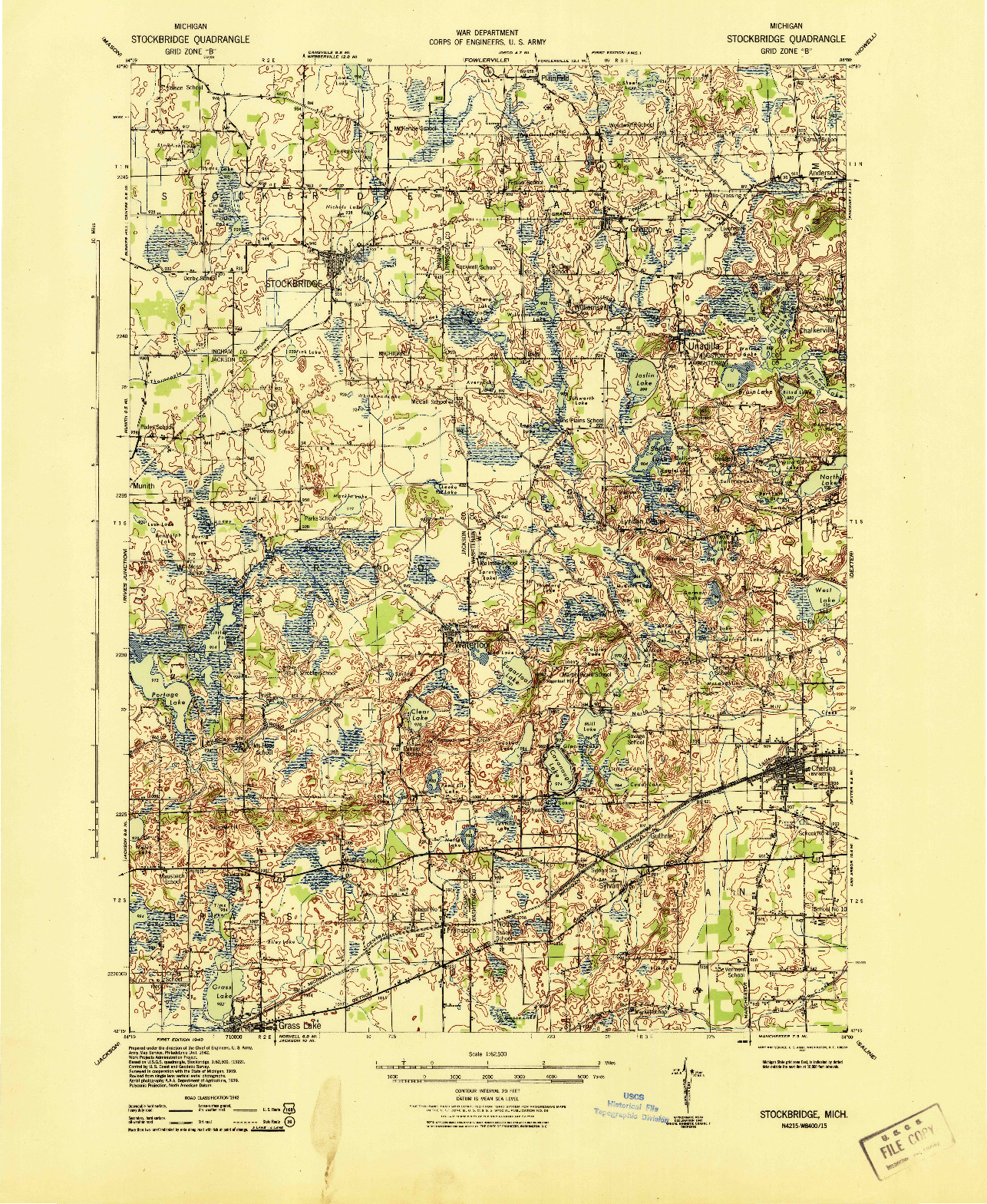 USGS 1:62500-SCALE QUADRANGLE FOR STOCKBRIDGE, MI 1942
