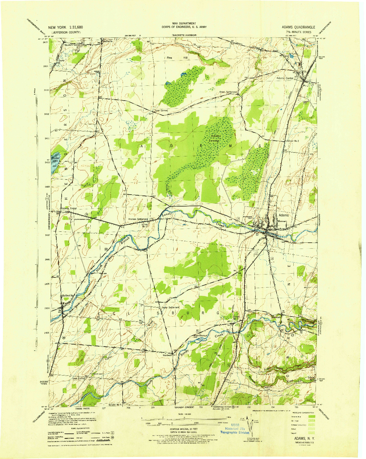 USGS 1:31680-SCALE QUADRANGLE FOR ADAMS, NY 1943