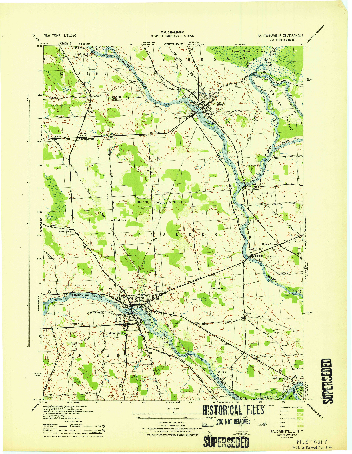 USGS 1:31680-SCALE QUADRANGLE FOR BALDWINSVILLE, NY 1943
