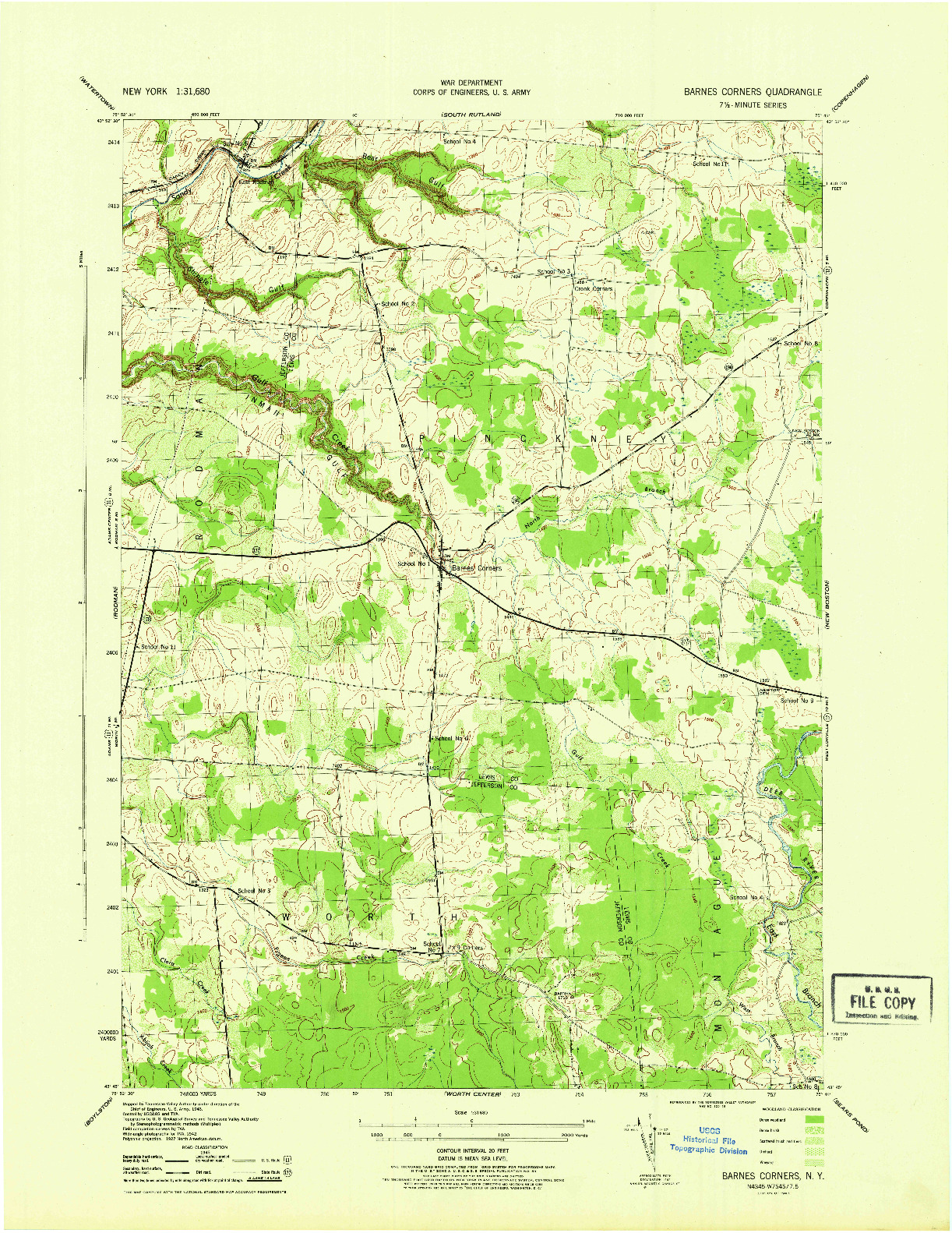 USGS 1:31680-SCALE QUADRANGLE FOR BARNES CORNERS, NY 1943