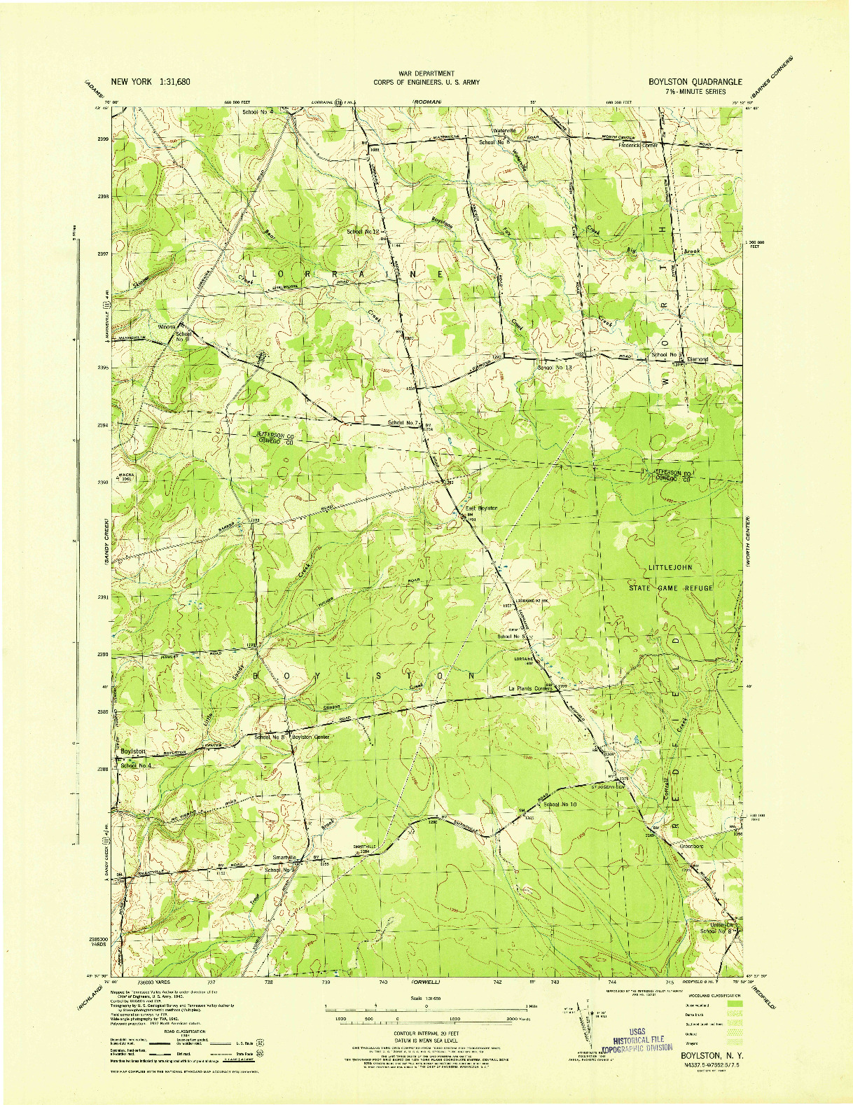 USGS 1:31680-SCALE QUADRANGLE FOR BOYLSTON, NY 1943