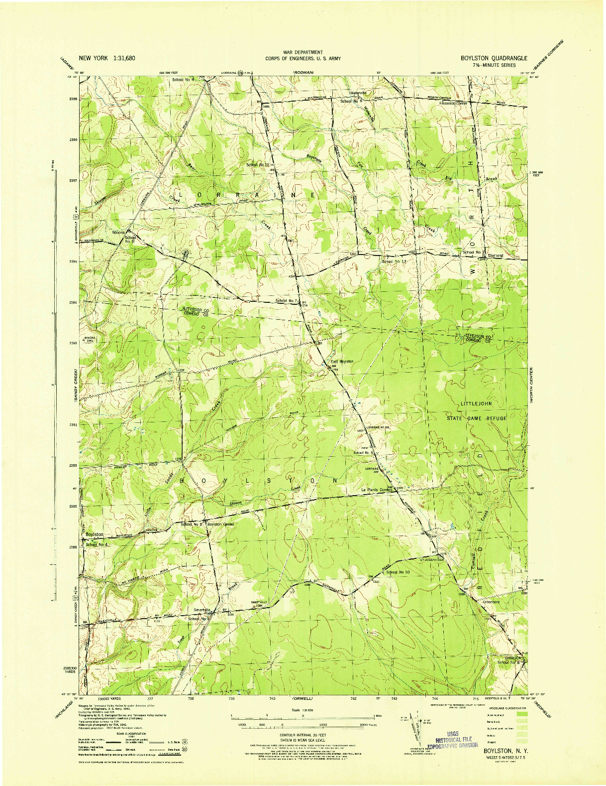 USGS 1:31680-SCALE QUADRANGLE FOR BOYLSTON, NY 1943