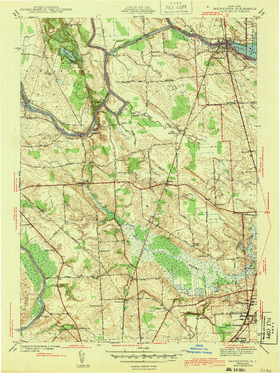 USGS 1:31680-SCALE QUADRANGLE FOR BREWERTON, NY 1943