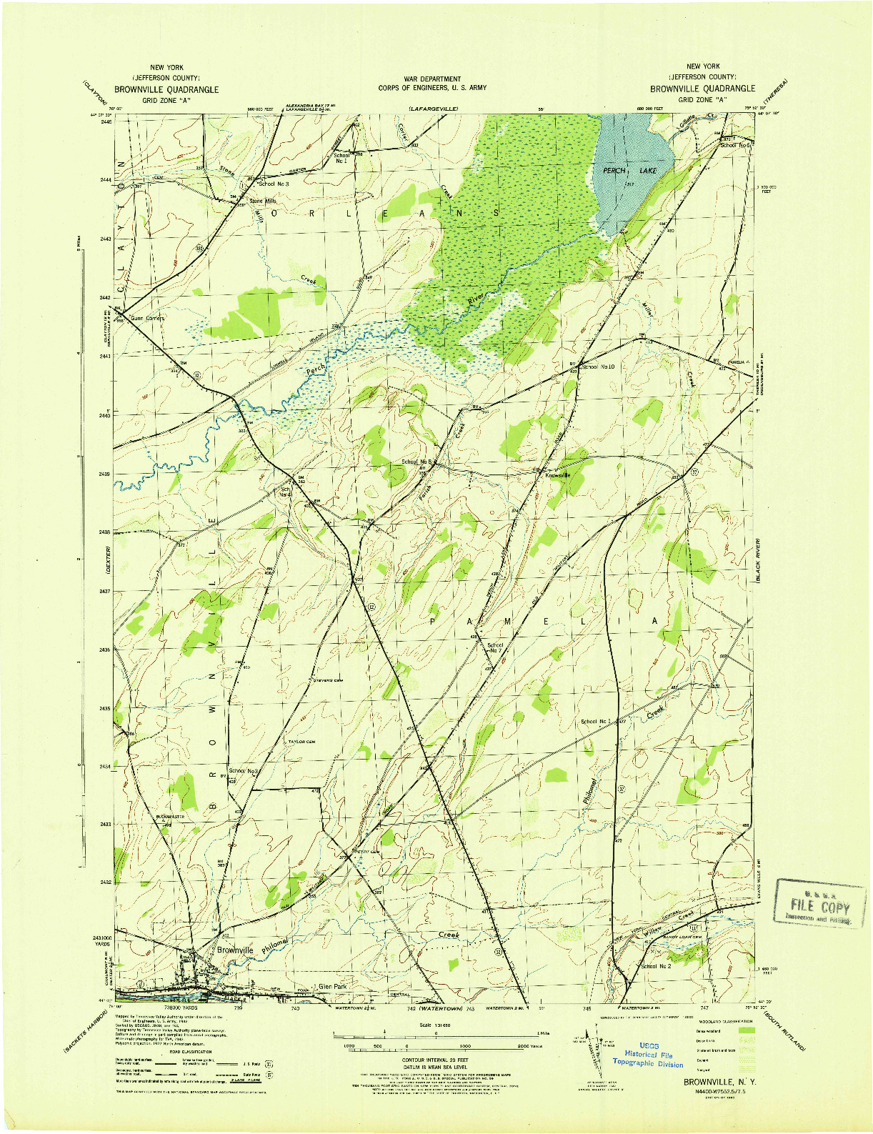 USGS 1:31680-SCALE QUADRANGLE FOR BROWNVILLE, NY 1943
