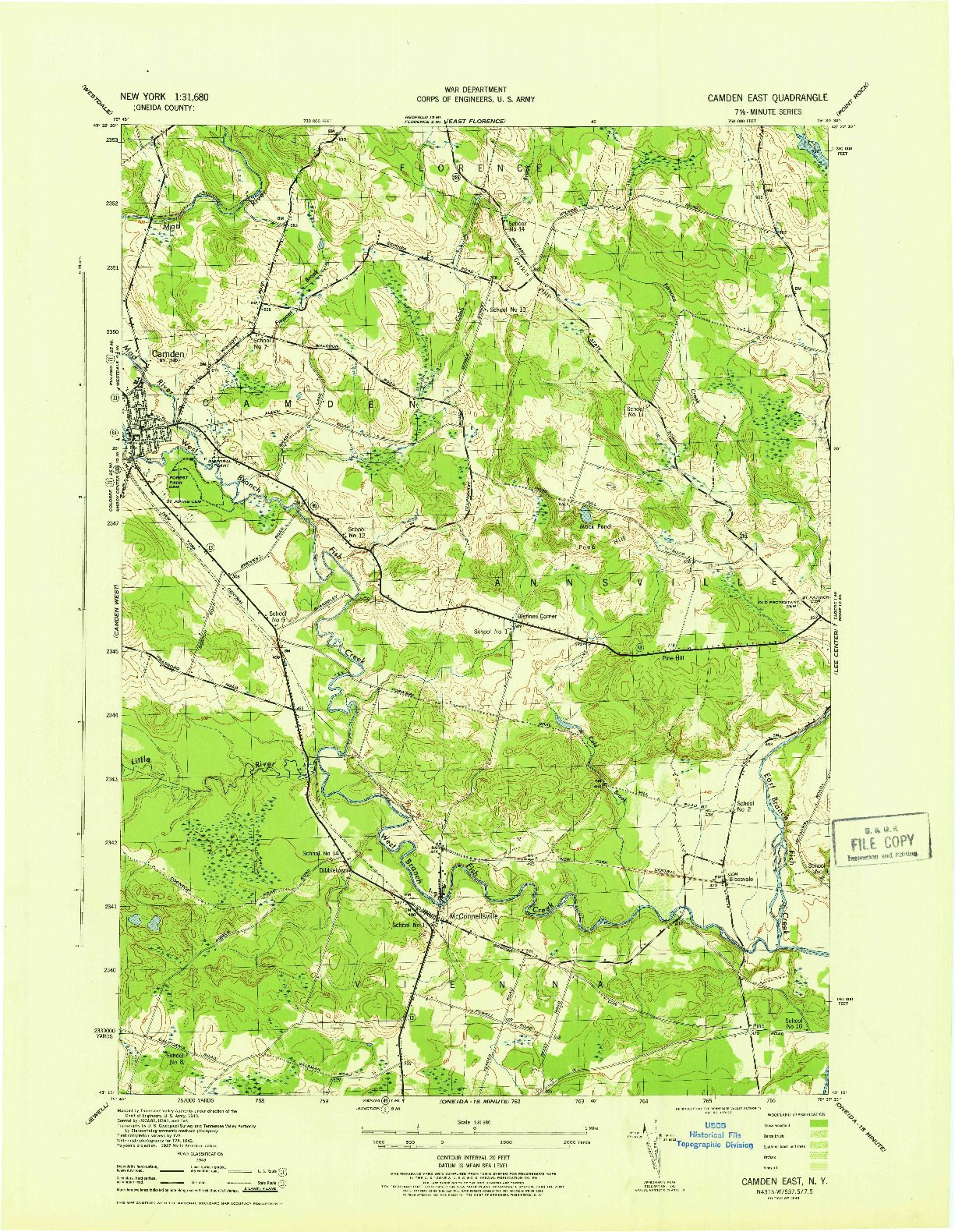 USGS 1:31680-SCALE QUADRANGLE FOR CAMDEN EAST, NY 1943
