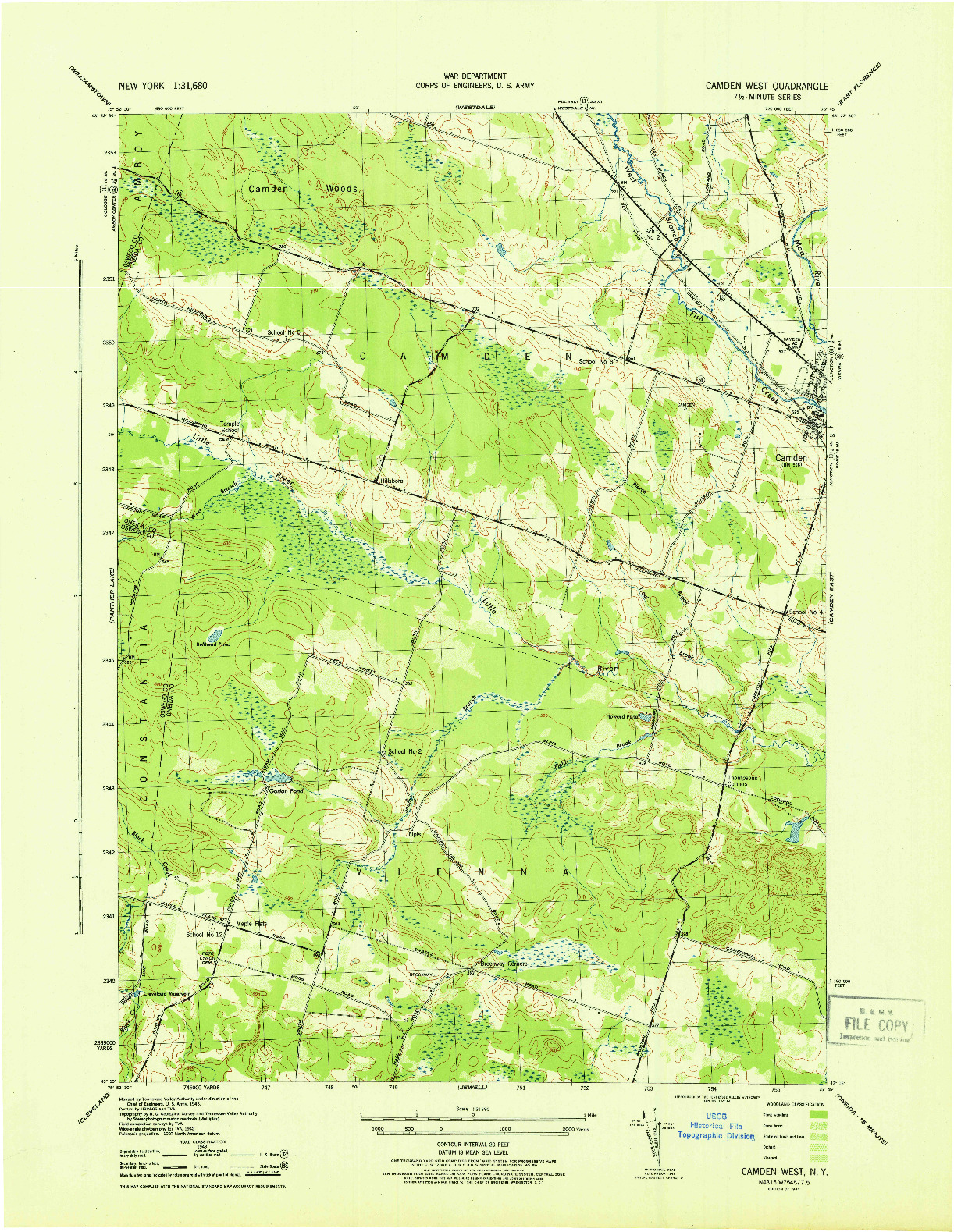 USGS 1:31680-SCALE QUADRANGLE FOR CAMDEN WEST, NY 1943