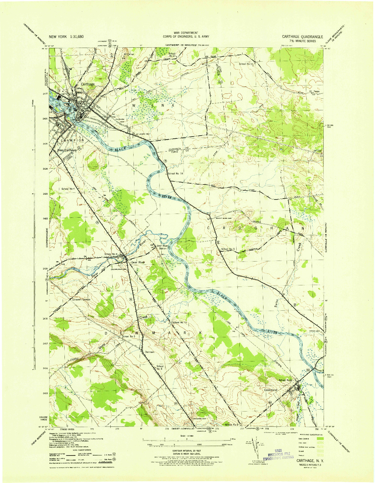 USGS 1:31680-SCALE QUADRANGLE FOR CARTHAGE, NY 1943